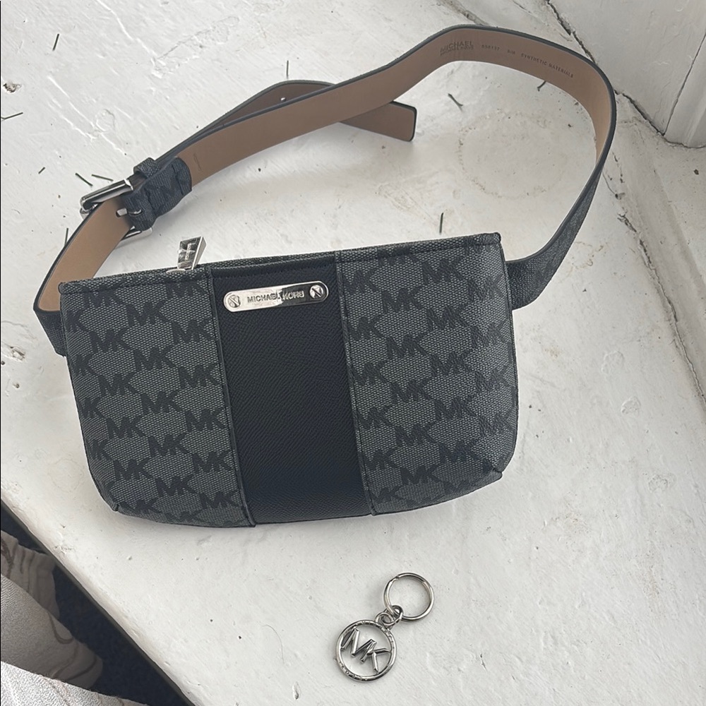 Michael Kors Black and Gray Logo Belt Bag
